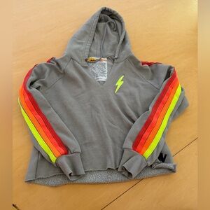 Aviator Nation Gray Hoodie with Neon Yellow Lightning Bolt